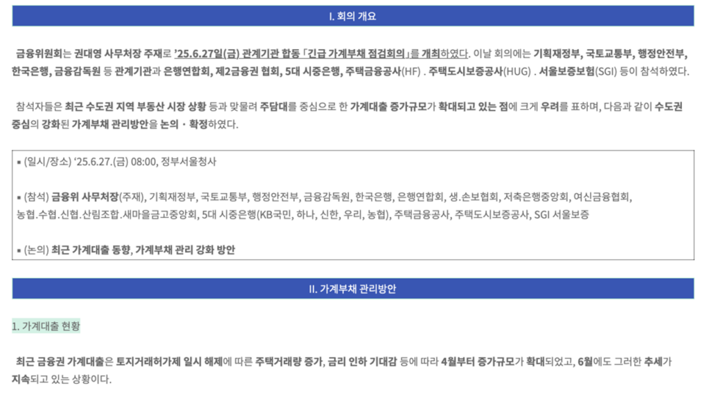 정부가 발표한 6.27 대출규제