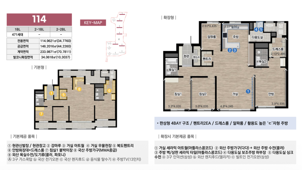 광주 중앙공원 롯데캐슬시그니처 114타입 평면도