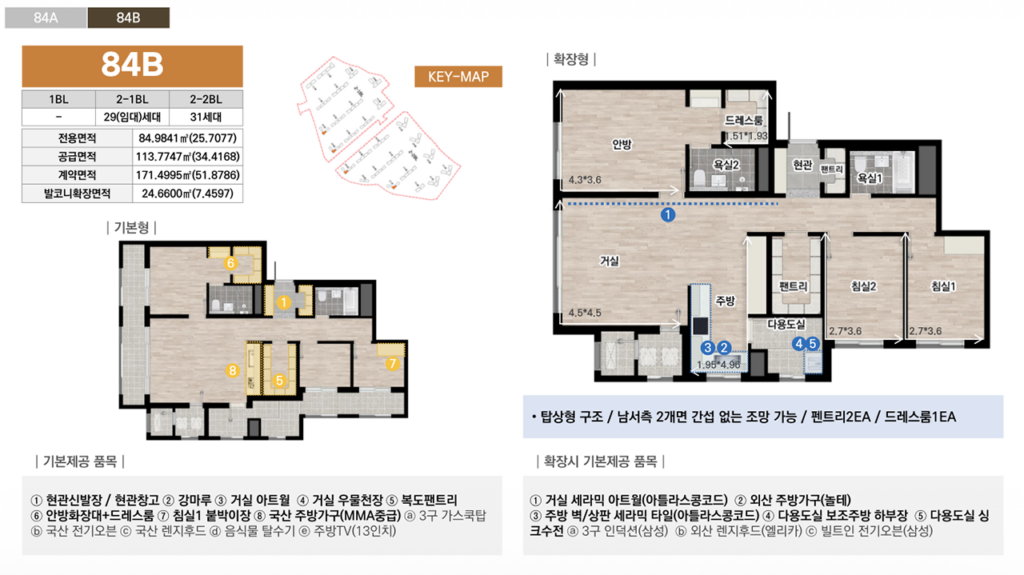 광주 중앙공원 롯데캐슬시그니처 84A타입 평면도