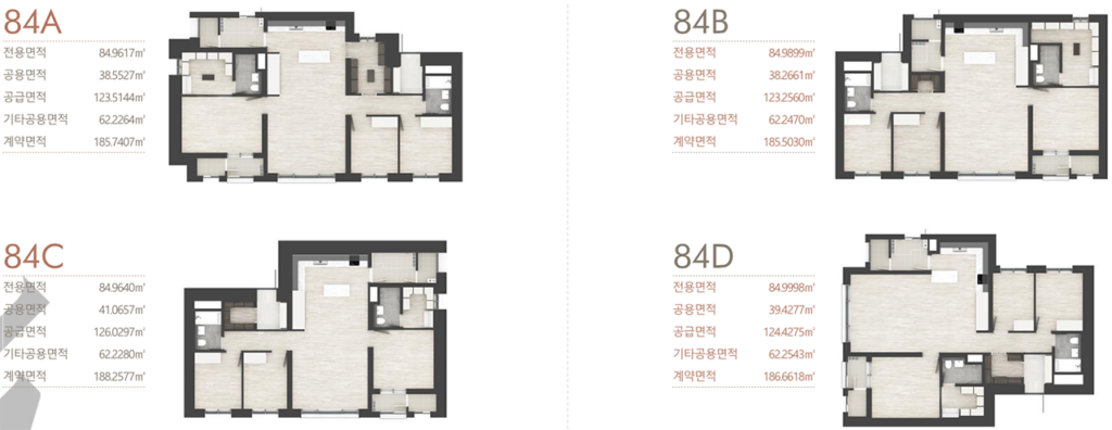 군산 경장 마루힐써밋 타입별 평면도