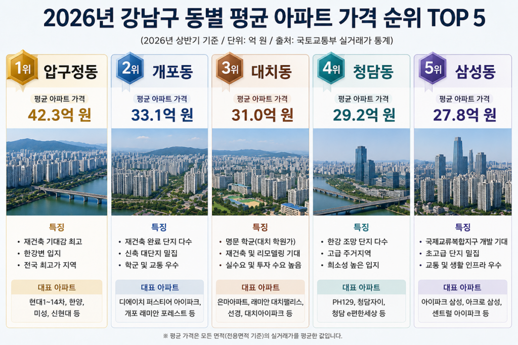 아파트 가격 순위 20 강남 동별